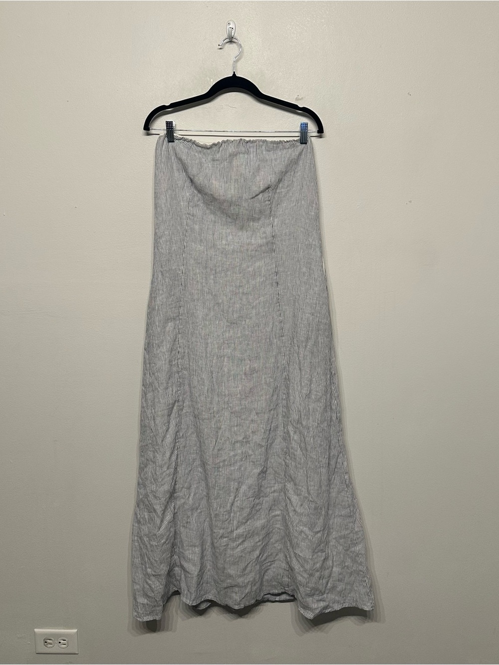 Quince 100% European Linen Strapless Maxi Dress Blue Pinstripe Small - Picture 5 of 9